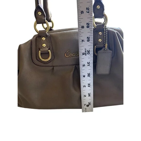 Coach Leather Satchel Bag Taupe With Gold Accents Zip Top Double Handles - Picture 16 of 16